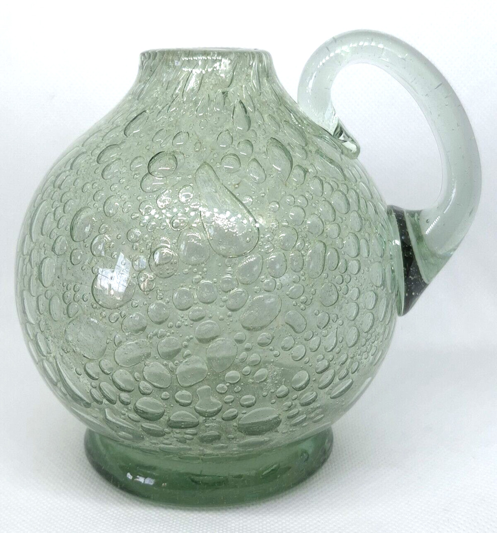 Ture Berglund Bubble Glass Jug 1940s Vase Handle Sweden Unmarked Skansens
